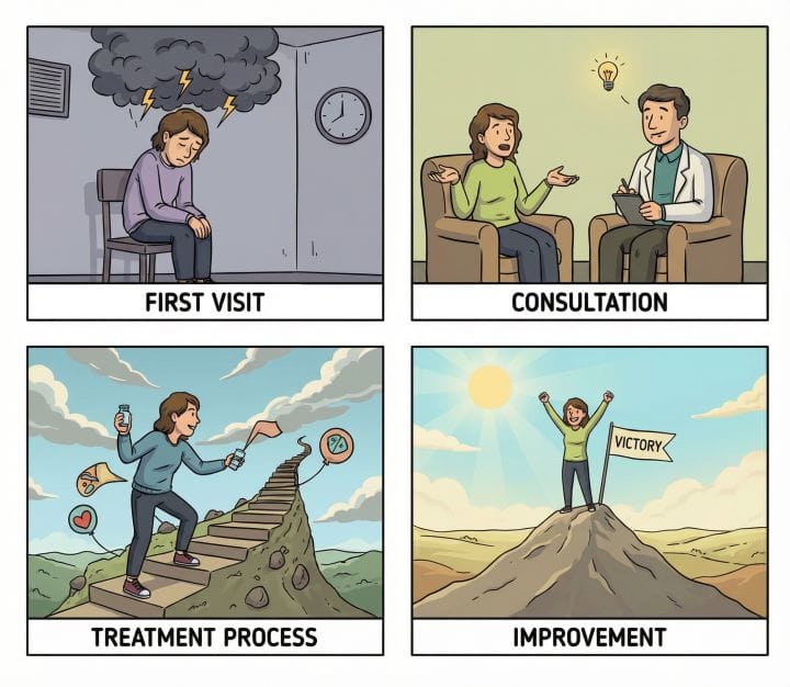 Psychiatric treatment: From the first visit to recovery